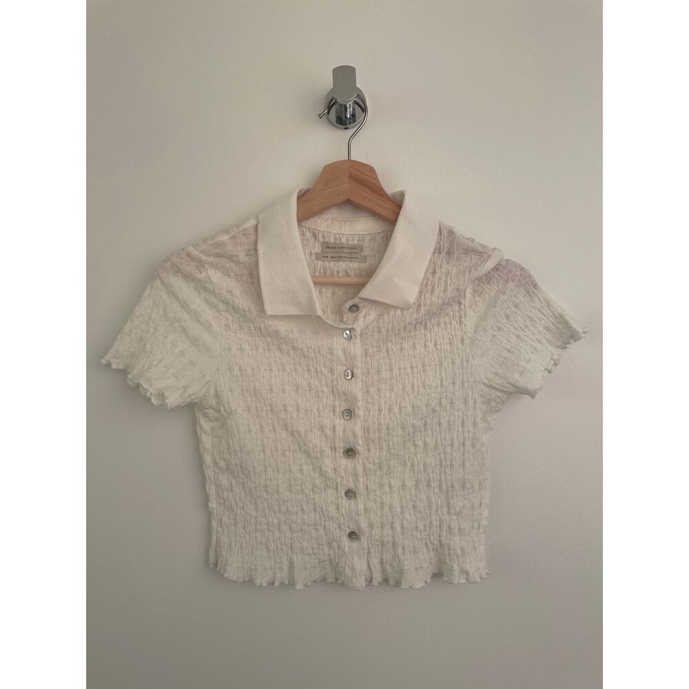 Urban Outfitters Sheer White Crinkle Ruched Button Down Top, size S-M